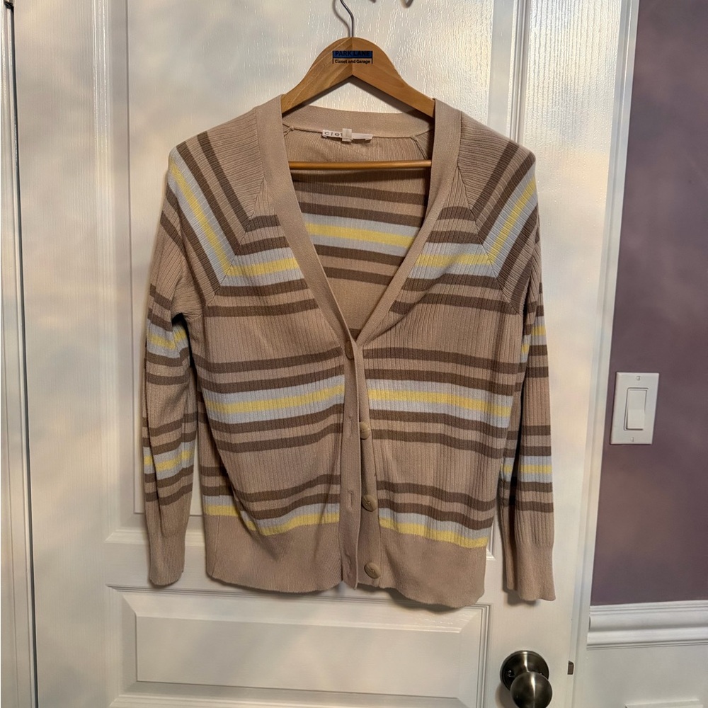 Cleo Striped Beige Cardigan Sweater
